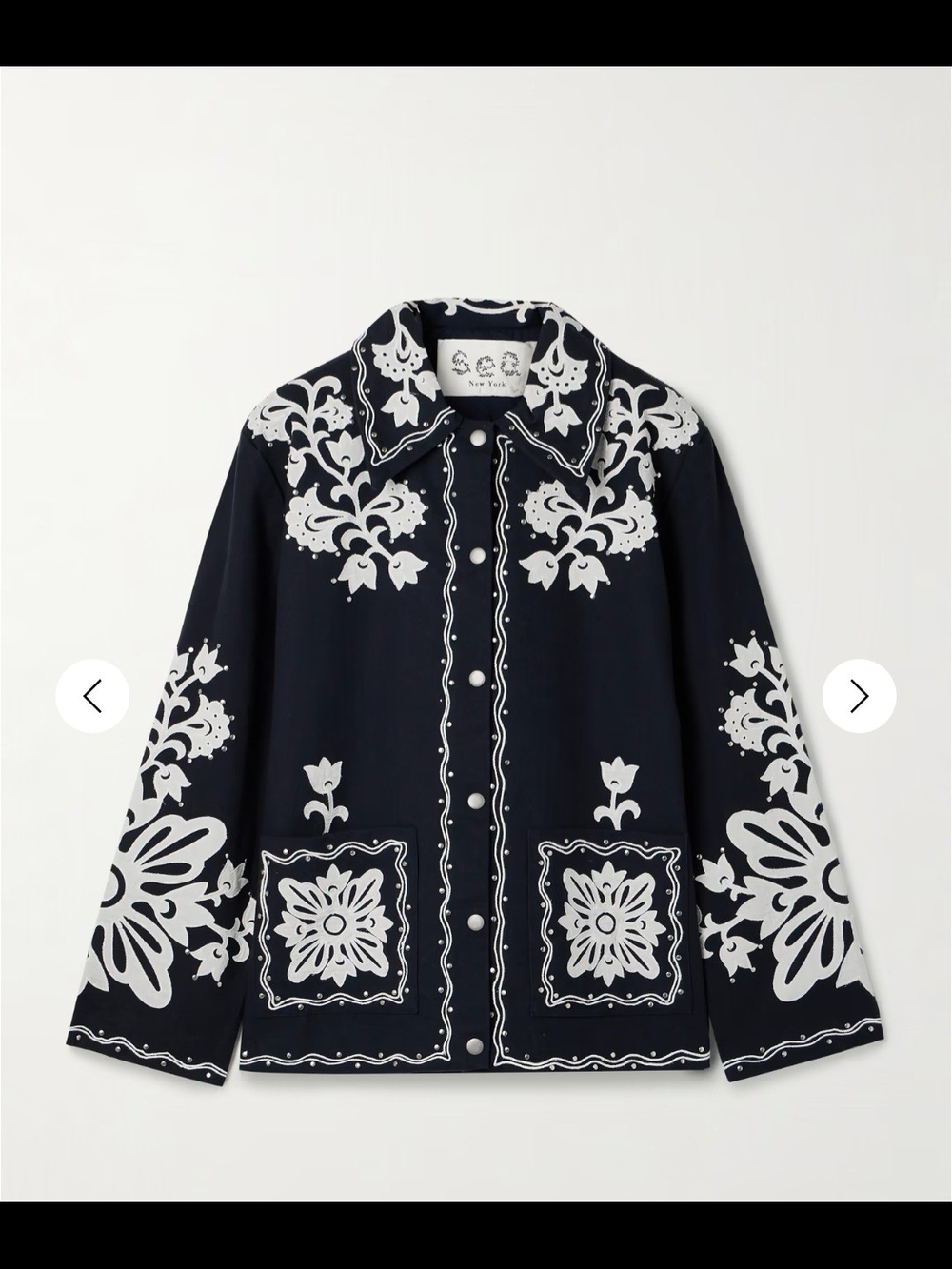 Sea New York Liliana Applique Navy Jacket with White Floral Embroidery